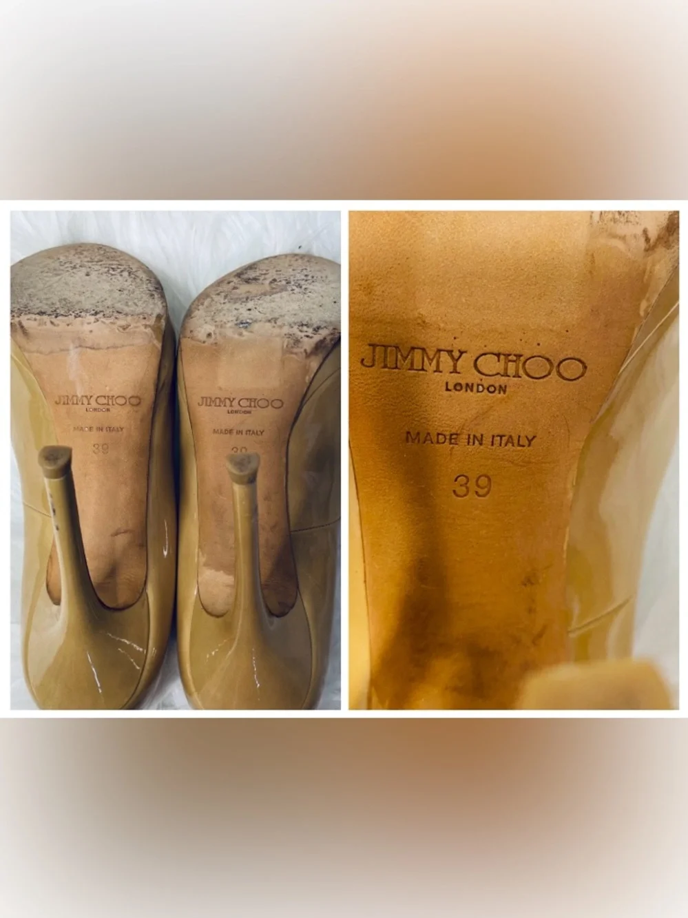 Jimmy Choo “Crown” Circa 2012 Beige Leather Peep-Toe Stiletto Pumps Authentic. - Picture 17 of 17